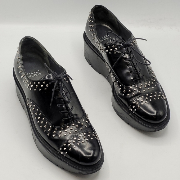 Stuart Weitzman Zealous Studded Platform Loafer Jet Mirror Black. Size 9.5 M - Picture 4 of 16